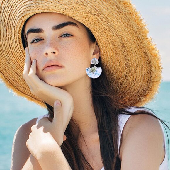 Dangle Gold Starfish Seahorse Drop Sea Shell Earrings for Women - Picture 5 of 5